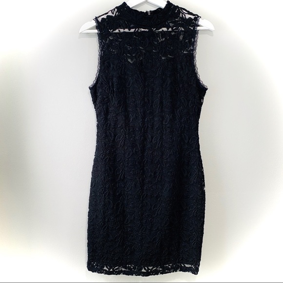 Soprano Black Dress Lace High Mock Neck Size Large - Picture 3 of 7